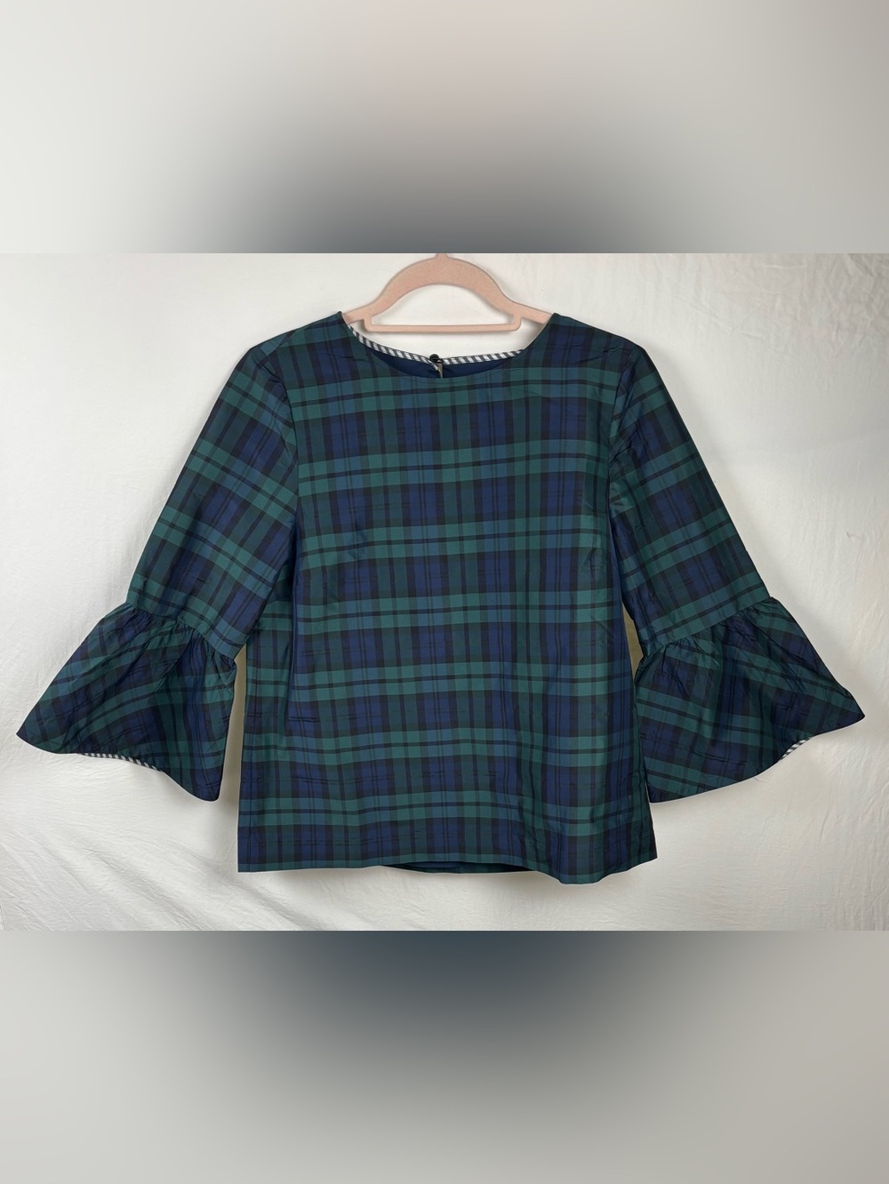 Vineyard Vines women’s 4 Green & Navy Plaid 3/4 Sleeve Blouse-holiday party